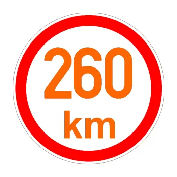 samolepka Maximální rychlost 260km - nejvyšší konstrukční rychlost (73 - Fluorescentní oranžová) SAMOLEPKA NA AUTO, NÁLEPKA, FÓLIE, POLEP, TUNING, VLASTNÍ TEXT, TISK, AUTOSAMOLEPKY.cz, POLEPY, OBRÁZEK, LOGO, 3D STICKERS