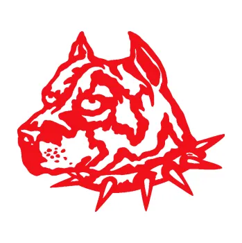 Polep vozidla SAMOLEPKA Pitbull hlava 006 levá (10 - červená) NA AUTO, NÁLEPKA, FÓLIE, POLEP, TUNING, VLASTNÍ TEXT, TISK, AUTOSAMOLEPKY.cz, POLEPY, OBRÁZEK, LOGO, SAMOLEPKY