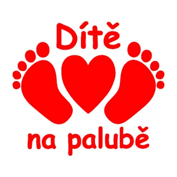 Samolepicí dekorace na vozidlo Dítě v autě 089 nožičky s nápisem (74 - Fluorescentní červená) SAMOLEPKA NA AUTO, NÁLEPKA, FÓLIE, POLEP, TUNING, VLASTNÍ TEXT, TISK, AUTOSAMOLEPKY.cz, POLEPY, OBRÁZEK, LOGO, 3D STICKERS