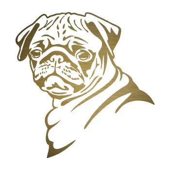 Polep vozidla SAMOLEPKA Pes 080 levá Mops (64 - škrábaný kov zlatý) NA AUTO, NÁLEPKA, FÓLIE, POLEP, TUNING, VLASTNÍ TEXT, TISK, AUTOSAMOLEPKY.cz, POLEPY, OBRÁZEK, LOGO, SAMOLEPKY