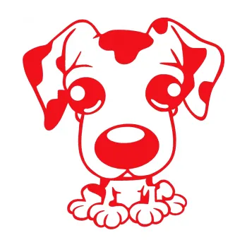 Polep vozidla SAMOLEPKA Pes 055 levá malý dalmatin (10 - červená) NA AUTO, NÁLEPKA, FÓLIE, POLEP, TUNING, VLASTNÍ TEXT, TISK, AUTOSAMOLEPKY.cz, POLEPY, OBRÁZEK, LOGO, SAMOLEPKY