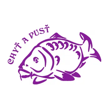 Polep vozidla SAMOLEPKA Kapr 007 chyť a pusť (14 - fialová) NA AUTO, NÁLEPKA, FÓLIE, POLEP, TUNING, VLASTNÍ TEXT, TISK, AUTOSAMOLEPKY.cz, POLEPY, OBRÁZEK, LOGO, SAMOLEPKY