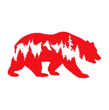 Samolepící dekorace SAMOLEPKA Hory s medvědem pravá (10 - červená) NA AUTO, NÁLEPKA, FÓLIE, POLEP, TUNING, VLASTNÍ TEXT, TISK, AUTOSAMOLEPKY.cz, POLEPY, OBRÁZEK, LOGO, SAMOLEPKY