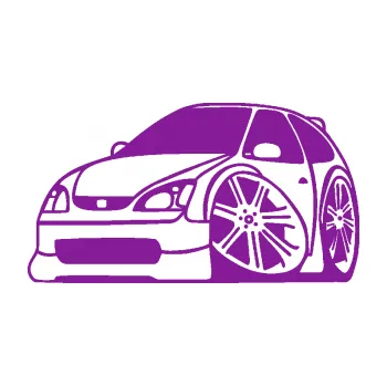 Polep vozidla SAMOLEPKA Honda Civic karikatura levá (14 - fialová) NA AUTO, NÁLEPKA, FÓLIE, POLEP, TUNING, VLASTNÍ TEXT, TISK, AUTOSAMOLEPKY.cz, POLEPY, OBRÁZEK, LOGO, SAMOLEPKY
