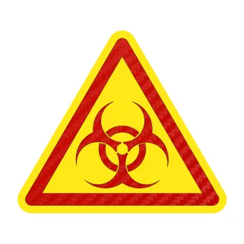 samolepka Biohazard barevný trojúhelník (53 - 3D karbon červený) SAMOLEPKA NA AUTO, NÁLEPKA, FÓLIE, POLEP, TUNING, VLASTNÍ TEXT, TISK, AUTOSAMOLEPKY.cz, POLEPY, OBRÁZEK, LOGO, 3D STICKERS