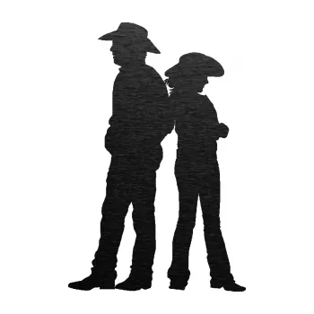 Samolepící dekorace Kovboj a kovbojka 001 levá (63 - škrábaný kov černý) SAMOLEPKA NA AUTO, NÁLEPKA, FÓLIE, POLEP, TUNING, VLASTNÍ TEXT, TISK, AUTOSAMOLEPKY.cz, POLEPY, OBRÁZEK, LOGO, 3D STICKERS