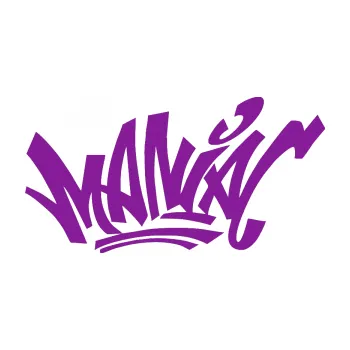 Polep vozidla SAMOLEPKA Maniac - graffiti (14 - fialová) NA AUTO, NÁLEPKA, FÓLIE, POLEP, TUNING, VLASTNÍ TEXT, TISK, AUTOSAMOLEPKY.cz, POLEPY, OBRÁZEK, LOGO, SAMOLEPKY