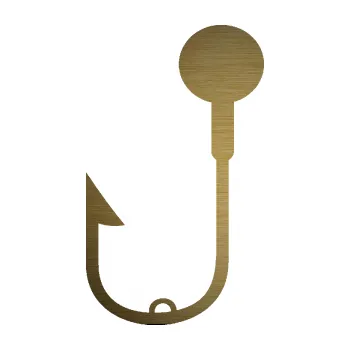 Polep vozidla SAMOLEPKA NA AUTO Háček na ryby 003 levá (64 - škrábaný kov zlatý) NÁLEPKA, FÓLIE, POLEP, TUNING, VLASTNÍ TEXT, TISK, AUTOSAMOLEPKY.cz, POLEPY, OBRÁZEK, LOGO, SAMOLEPKY