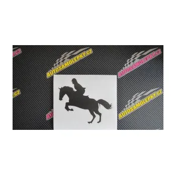 Samolepící dekorace SAMOLEPKA Kůň 014 levá skok s jezdcem (10 - červená) NA AUTO, NÁLEPKA, FÓLIE, POLEP, TUNING, VLASTNÍ TEXT, TISK, AUTOSAMOLEPKY.cz, POLEPY, OBRÁZEK, LOGO, SAMOLEPKY
