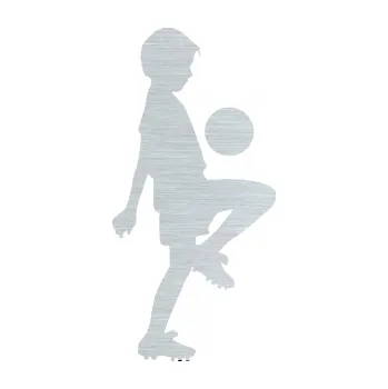 samolepka Děti silueta 005 pravá kluk fotbalista s mičem (61 - škrábaný hliník) SAMOLEPKA NA AUTO, NÁLEPKA, FÓLIE, POLEP, TUNING, VLASTNÍ TEXT, TISK, AUTOSAMOLEPKY.cz, POLEPY, OBRÁZEK, LOGO, 3D STICKERS