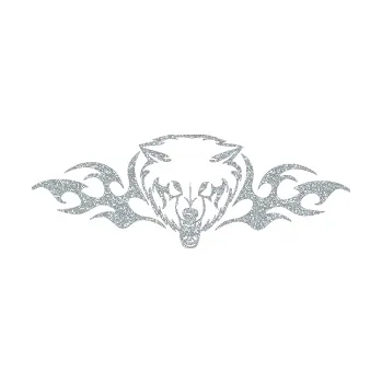 Samolepicí dekorace na vozidlo Animal flames 038 levá vlk (91 - Ultra Metalic stříbrná metalíza) SAMOLEPKA NA AUTO, NÁLEPKA, FÓLIE, POLEP, TUNING, VLASTNÍ TEXT, TISK, AUTOSAMOLEPKY.cz, POLEPY, OBRÁZEK, LOGO, 3D STICKERS