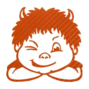 Samolepicí dekorace na vozidlo Dítě v autě 055 pravá kluk čertík (54 - 3D karbon oranžový) SAMOLEPKA NA AUTO, NÁLEPKA, FÓLIE, POLEP, TUNING, VLASTNÍ TEXT, TISK, AUTOSAMOLEPKY.cz, POLEPY, OBRÁZEK, LOGO, 3D STICKERS