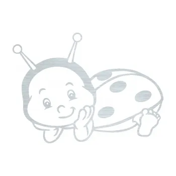 Samolepicí dekorace na vozidlo Dítě v autě 063 levá beruška (61 - škrábaný hliník) SAMOLEPKA NA AUTO, NÁLEPKA, FÓLIE, POLEP, TUNING, VLASTNÍ TEXT, TISK, AUTOSAMOLEPKY.cz, POLEPY, OBRÁZEK, LOGO, 3D STICKERS