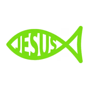 samolepka Jesus rybička 003 křesťanský symbol (04 - zelená kawasaki) SAMOLEPKA NA AUTO, NÁLEPKA, FÓLIE, POLEP, TUNING, VLASTNÍ TEXT, TISK, AUTOSAMOLEPKY.cz, POLEPY, OBRÁZEK, LOGO, 3D STICKERS