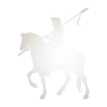 Polep vozidla SAMOLEPKA Rytíř na koni levá (82 - odrazková reflexní bílá) NA AUTO, NÁLEPKA, FÓLIE, POLEP, TUNING, VLASTNÍ TEXT, TISK, AUTOSAMOLEPKY.cz, POLEPY, OBRÁZEK, LOGO, SAMOLEPKY
