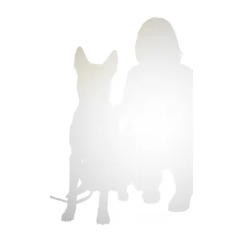 Polep vozidla SAMOLEPKA Pes 083 levá Německý ovčák s pánem (82 - odrazková reflexní bílá) NA AUTO, NÁLEPKA, FÓLIE, POLEP, TUNING, VLASTNÍ TEXT, TISK, AUTOSAMOLEPKY.cz, POLEPY, OBRÁZEK, LOGO, SAMOLEPKY