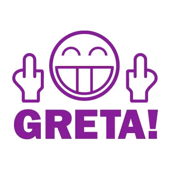 Polep vozidla SAMOLEPKA Fuck you Greta 002 (14 - fialová) NA AUTO, NÁLEPKA, FÓLIE, POLEP, TUNING, VLASTNÍ TEXT, TISK, AUTOSAMOLEPKY.cz, POLEPY, OBRÁZEK, LOGO, SAMOLEPKY