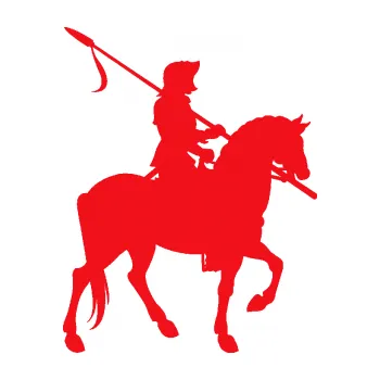 Polep vozidla SAMOLEPKA Rytíř na koni pravá (10 - červená) NA AUTO, NÁLEPKA, FÓLIE, POLEP, TUNING, VLASTNÍ TEXT, TISK, AUTOSAMOLEPKY.cz, POLEPY, OBRÁZEK, LOGO, SAMOLEPKY