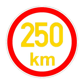 samolepka Maximální rychlost 250km - nejvyšší konstrukční rychlost (13 - jasně žlutá) SAMOLEPKA NA AUTO, NÁLEPKA, FÓLIE, POLEP, TUNING, VLASTNÍ TEXT, TISK, AUTOSAMOLEPKY.cz, POLEPY, OBRÁZEK, LOGO, 3D STICKERS