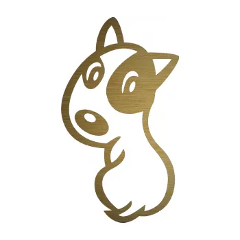 Polep vozidla SAMOLEPKA Pes 060 levá (64 - škrábaný kov zlatý) NA AUTO, NÁLEPKA, FÓLIE, POLEP, TUNING, VLASTNÍ TEXT, TISK, AUTOSAMOLEPKY.cz, POLEPY, OBRÁZEK, LOGO, SAMOLEPKY