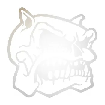 Samolepicí dekorace na vozidlo Pitbull lebka pravá (82 - odrazková reflexní bílá) SAMOLEPKA NA AUTO, NÁLEPKA, FÓLIE, POLEP, TUNING, VLASTNÍ TEXT, TISK, AUTOSAMOLEPKY.cz, POLEPY, OBRÁZEK, LOGO, 3D STICKERS