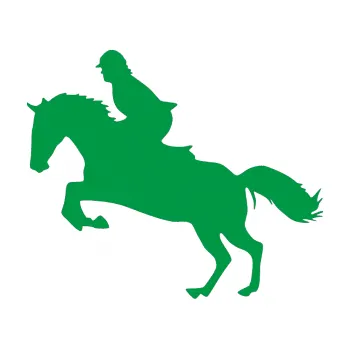 Samolepící dekorace Kůň 014 levá skok s jezdcem (12 - zelená) SAMOLEPKA NA AUTO, NÁLEPKA, FÓLIE, POLEP, TUNING, VLASTNÍ TEXT, TISK, AUTOSAMOLEPKY.cz, POLEPY, OBRÁZEK, LOGO, 3D STICKERS