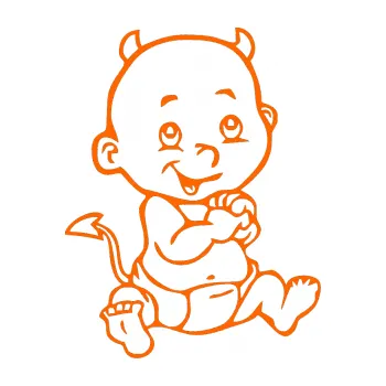 Samolepicí dekorace na vozidlo Dítě v autě 024 pravá chlapeček čertík (73 - Fluorescentní oranžová) SAMOLEPKA NA AUTO, NÁLEPKA, FÓLIE, POLEP, TUNING, VLASTNÍ TEXT, TISK, AUTOSAMOLEPKY.cz, POLEPY, OBRÁZEK, LOGO, 3D STICKERS