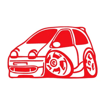 Polep vozidla SAMOLEPKA Renault Twingo karikatura levá (10 - červená) NA AUTO, NÁLEPKA, FÓLIE, POLEP, TUNING, VLASTNÍ TEXT, TISK, AUTOSAMOLEPKY.cz, POLEPY, OBRÁZEK, LOGO, SAMOLEPKY