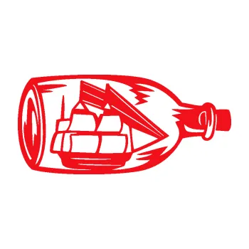 Samolepící dekorace SAMOLEPKA Loď v láhvi 001 pravá (10 - červená) NA AUTO, NÁLEPKA, FÓLIE, POLEP, TUNING, VLASTNÍ TEXT, TISK, AUTOSAMOLEPKY.cz, POLEPY, OBRÁZEK, LOGO, SAMOLEPKY