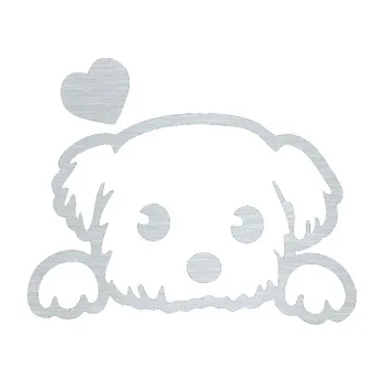 Polep vozidla Pes 057 levá se srdíčkem (61 - škrábaný hliník) SAMOLEPKA NA AUTO, NÁLEPKA, FÓLIE, POLEP, TUNING, VLASTNÍ TEXT, TISK, AUTOSAMOLEPKY.cz, POLEPY, OBRÁZEK, LOGO, 3D STICKERS