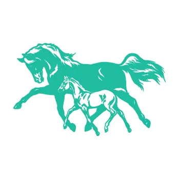 Samolepící dekorace Koníci 003 levá kobylka s hříbětem (25 - tyrkysová) SAMOLEPKA NA AUTO, NÁLEPKA, FÓLIE, POLEP, TUNING, VLASTNÍ TEXT, TISK, AUTOSAMOLEPKY.cz, POLEPY, OBRÁZEK, LOGO, 3D STICKERS