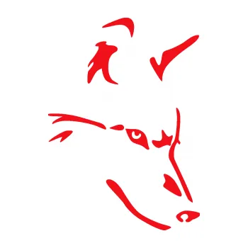 Polep vozidla SAMOLEPKA Pes 159 pravá vlk (10 - červená) NA AUTO, NÁLEPKA, FÓLIE, POLEP, TUNING, VLASTNÍ TEXT, TISK, AUTOSAMOLEPKY.cz, POLEPY, OBRÁZEK, LOGO, SAMOLEPKY