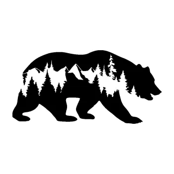 Samolepící dekorace SAMOLEPKA Hory s medvědem pravá (01 - černá) NA AUTO, NÁLEPKA, FÓLIE, POLEP, TUNING, VLASTNÍ TEXT, TISK, AUTOSAMOLEPKY.cz, POLEPY, OBRÁZEK, LOGO, SAMOLEPKY