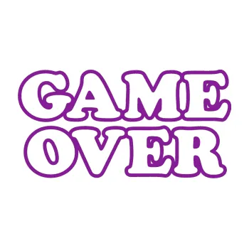 Polep vozidla SAMOLEPKA Game over nad sebou 001 (14 - fialová) NA AUTO, NÁLEPKA, FÓLIE, POLEP, TUNING, VLASTNÍ TEXT, TISK, AUTOSAMOLEPKY.cz, POLEPY, OBRÁZEK, LOGO, SAMOLEPKY