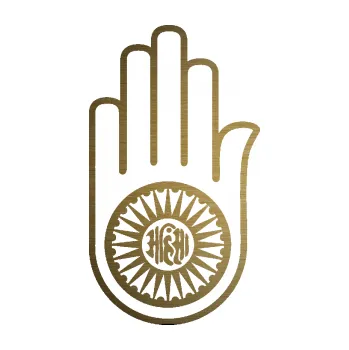 samolepka Náboženský symbol Džinismus Ahimsa (64 - škrábaný kov zlatý) SAMOLEPKA NA AUTO, NÁLEPKA, FÓLIE, POLEP, TUNING, VLASTNÍ TEXT, TISK, AUTOSAMOLEPKY.cz, POLEPY, OBRÁZEK, LOGO, 3D STICKERS