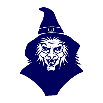 Samolepící dekorace SAMOLEPKA Čarodějnice 002 levá hlava s kloboukem (23 - tmavě modrá) NA AUTO, NÁLEPKA, FÓLIE, POLEP, TUNING, VLASTNÍ TEXT, TISK, AUTOSAMOLEPKY.cz, POLEPY, OBRÁZEK, LOGO, SAMOLEPKY