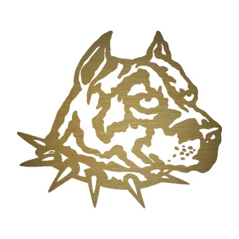 Polep vozidla SAMOLEPKA NA AUTO Pitbull hlava 006 pravá (64 - škrábaný kov zlatý) NÁLEPKA, FÓLIE, POLEP, TUNING, VLASTNÍ TEXT, TISK, AUTOSAMOLEPKY.cz, POLEPY, OBRÁZEK, LOGO, SAMOLEPKY