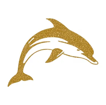 Samolepící dekorace Delfín 002 pravá (92 - Ultra Metalic zlatá) SAMOLEPKA NA AUTO, NÁLEPKA, FÓLIE, POLEP, TUNING, VLASTNÍ TEXT, TISK, AUTOSAMOLEPKY.cz, POLEPY, OBRÁZEK, LOGO, 3D STICKERS