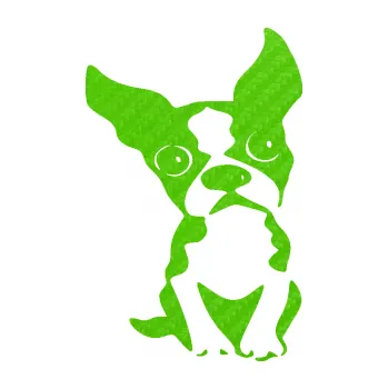 samolepka Pes 135 pravá bostonský teriér (58 - 3D karbon zelený kawasaki) SAMOLEPKA NA AUTO, NÁLEPKA, FÓLIE, POLEP, TUNING, VLASTNÍ TEXT, TISK, AUTOSAMOLEPKY.cz, POLEPY, OBRÁZEK, LOGO, 3D STICKERS