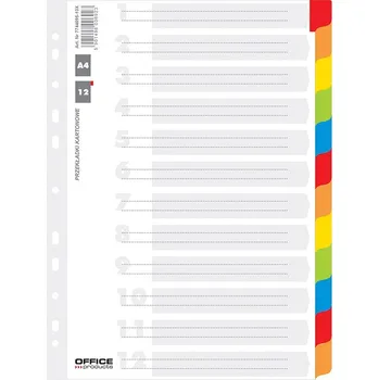 Rozlišovač Office s laminovanými indexy, A4, karton, 12 listů, bílý