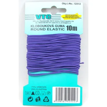 Textilní guma Klobouková guma 10m na kartě fialová