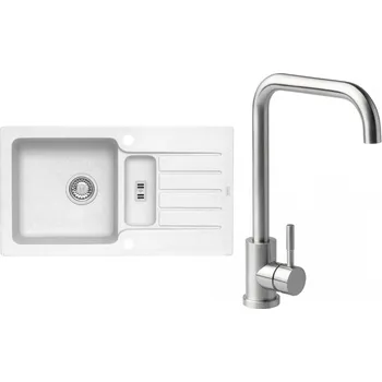 Granitový dřez Set Alveus (dřez Niagara 70 White 11 + baterie Angle Kartáčovaná ocel) SETA20111