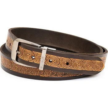 Opasek Kožený opasek úzký zdobený Rozměry opasku: Obvod pasu: 120 cm (Celková délka: 135cm)