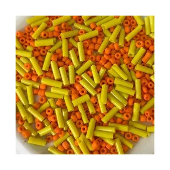 Dětské navlékací korálky Rokajl žluté tyčinky (7mm) a oranžová 10/0