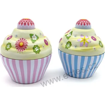 Dóza na potraviny CUPCAKE plechová dóza malý dortík s barevnými rozkvetlými květy | 2-MIX