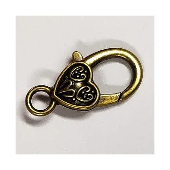 Materiál na výrobu šperku Karabinka starobronz ozdobná srdce 27mm (1ks)