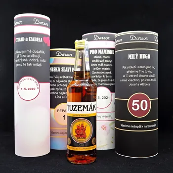 Dárkový potravinový koš Dareor Tuzemák – dárkové balení alkoholu s potiskem na přání