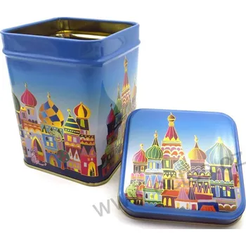 Dóza na potraviny JURI plechová dóza na čaj 7422 modrá pravoslavné kostely se zlatým zdobením