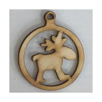 Vánoční ozdoba Dřevěný výřez vánoční koule se sobem 72x60mm