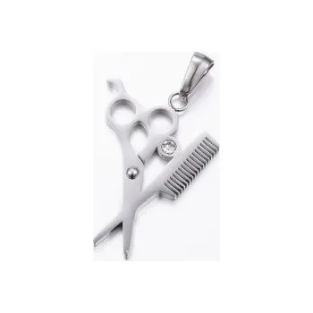 Přívěsek Přívěsek kadeřnické nůžky a hřeben s kamínkem 30x22mm chirurgická ocel